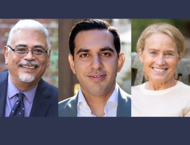 A collage on dark blue background showcases headshots of the three new PCF board members: from left to right, Frank Cardenas, George Dulgeryan, and Tracy McCormick.