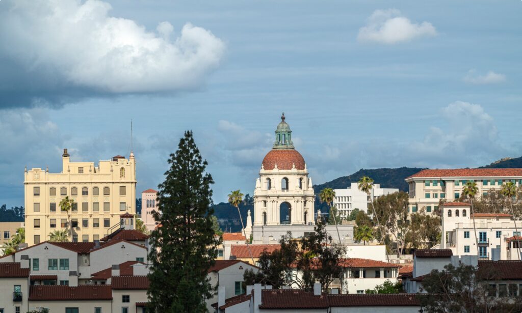 Wide view scoped image of downtown California city