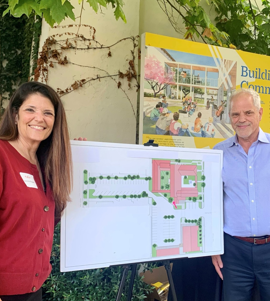 Two People standing with the specs of a new construction site