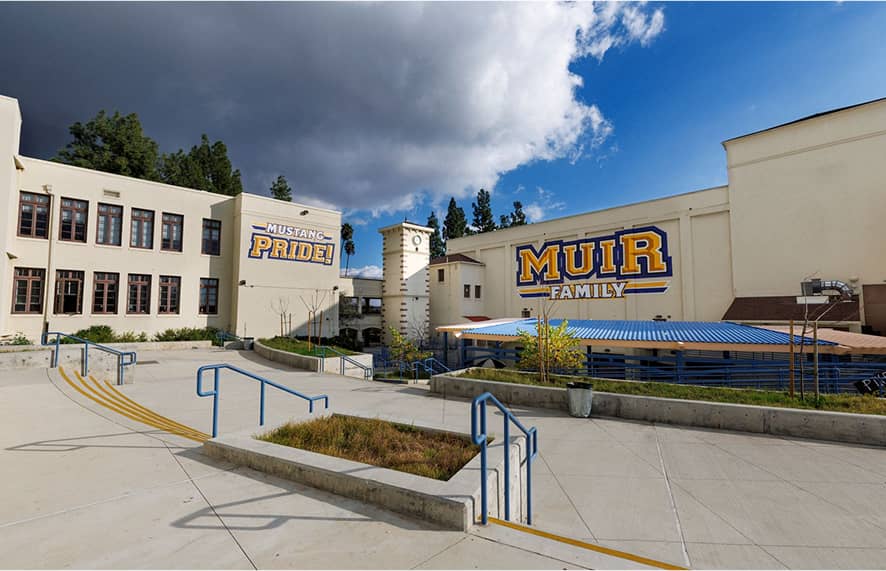 Outside campus photo of the Muir High School