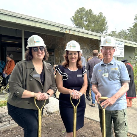 Three Altadena library members posing for photo at ground braking
