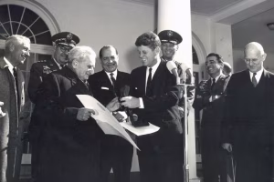 In 1963, President Kennedy presented von Karman, at the age of 81, with the National Medal of Science, the highest honor bestowed upon American scientists and engineers.