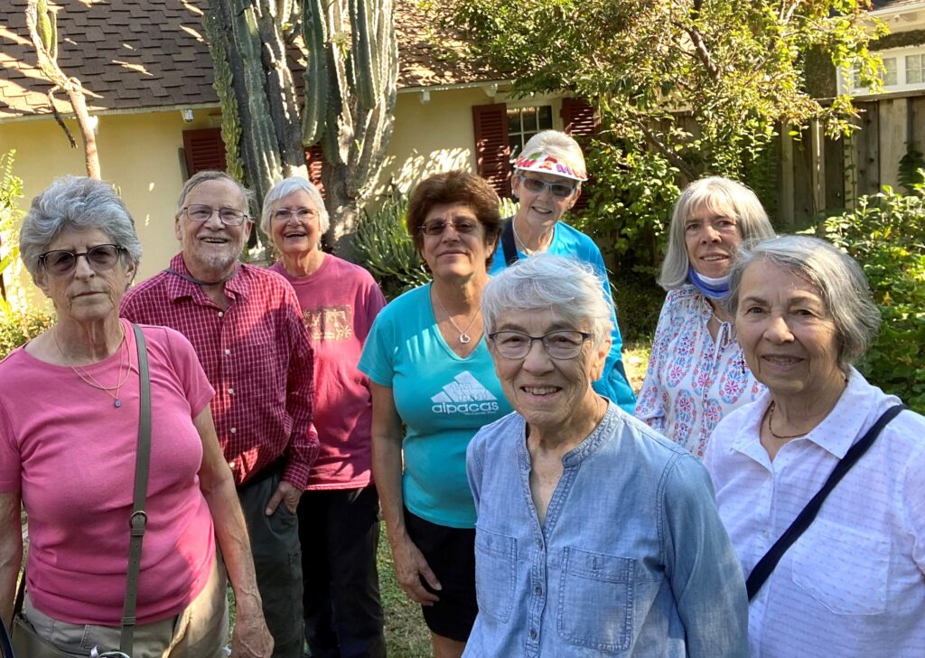 Eight seniors people looking at the camera