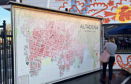 An over-scaled map shows the destruction of the Eaton Fire in Altadena CA