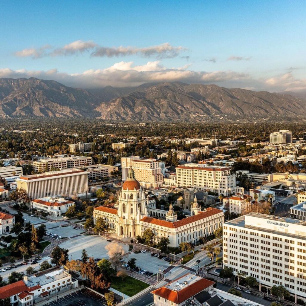 Aerial city view of Pasadena.